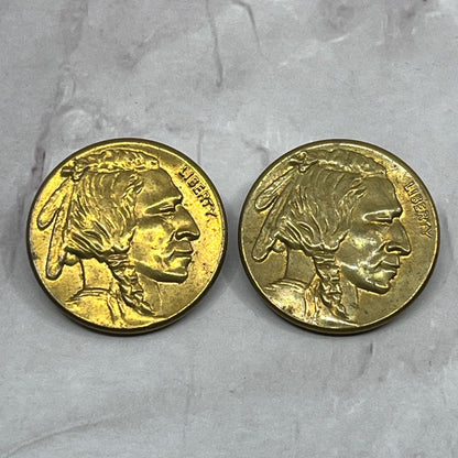 Vintage Brass Tone Buffalo Nickel Metal Button Set of 2 SC1