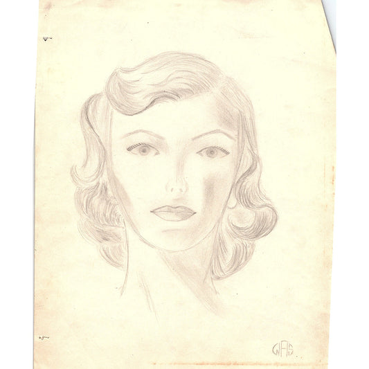 1940s Original Sketch Portrait of a Young Woman Winifred Schutsky D26-13