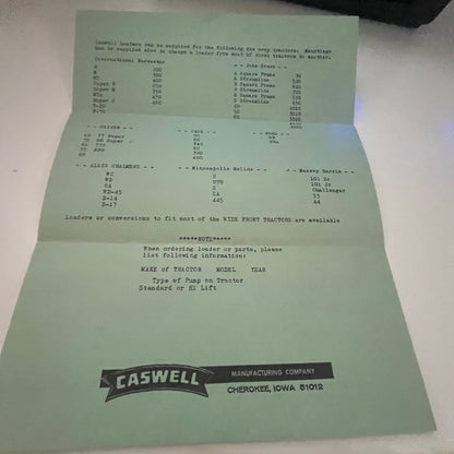 1967 Caswell Manufacturing Company Cherokee IA Farming Ephemera AJ3-1