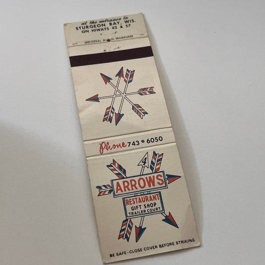 Arrows Restaurant Gift Shop Sturgeon Bay WI Vintage Matchbook Cover TB6-MB2-1
