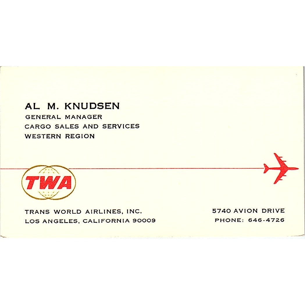 Al M Knudsen TWA Airlines Los Angeles CA Vintage Business Card SE3-B16