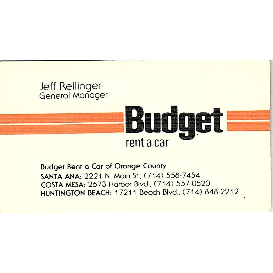 Jeff Rellinger Budget Rent a Car Costa Mesa CA Vintage Business Card SD9-B10