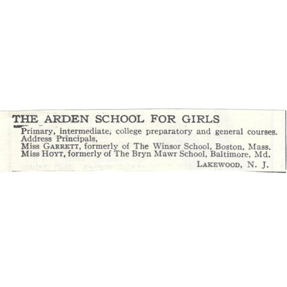 Arden School for Girls Garret Hoyt Lakewood NJ c1918 Advertisement AE5-SA11
