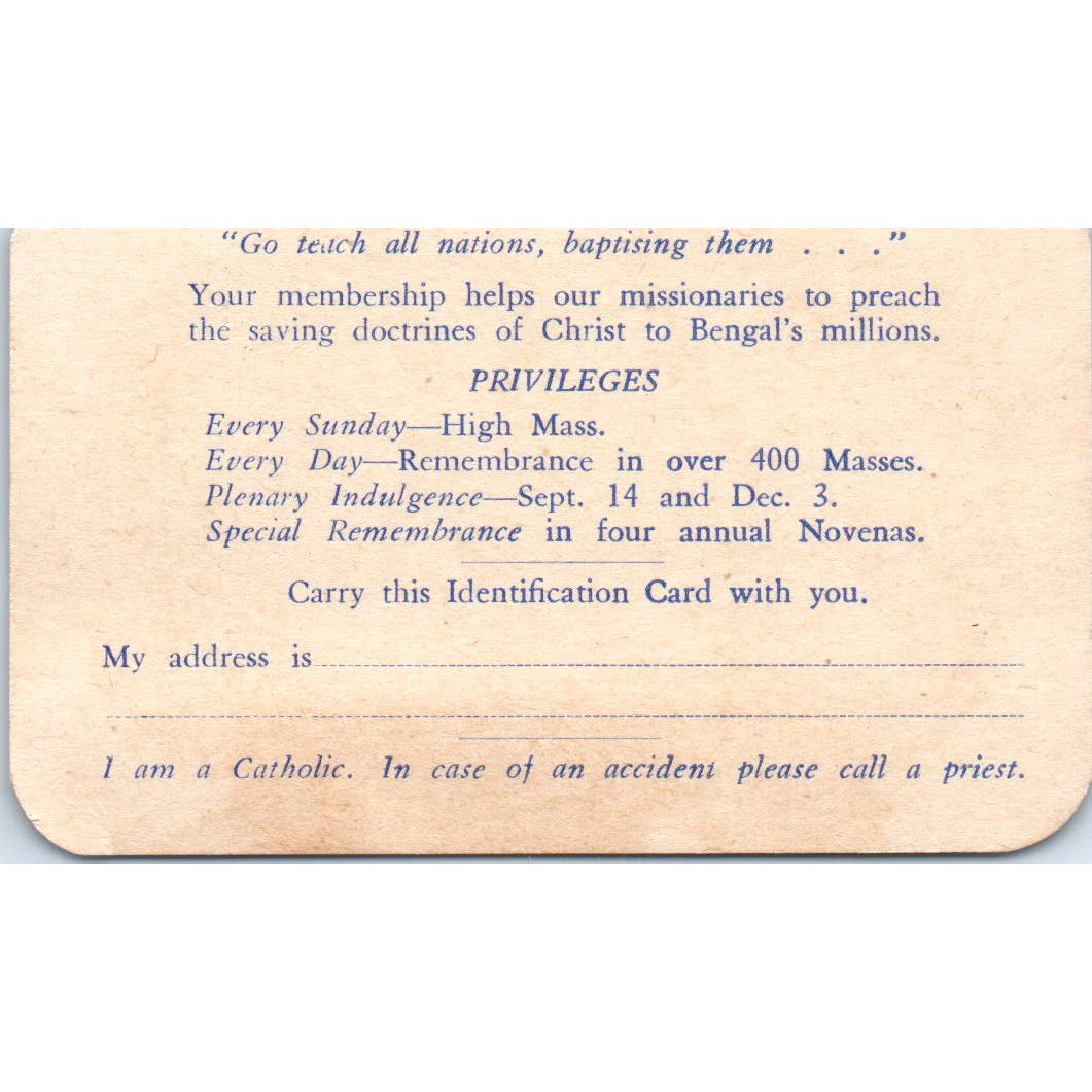 1945 Holy Cross Foreign Mission Society Washington DC Membership Card AE2