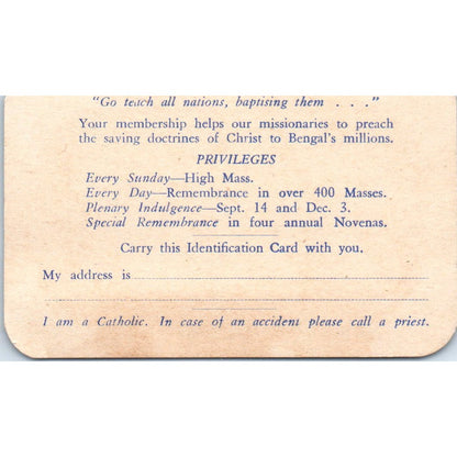 1945 Holy Cross Foreign Mission Society Washington DC Membership Card AE2