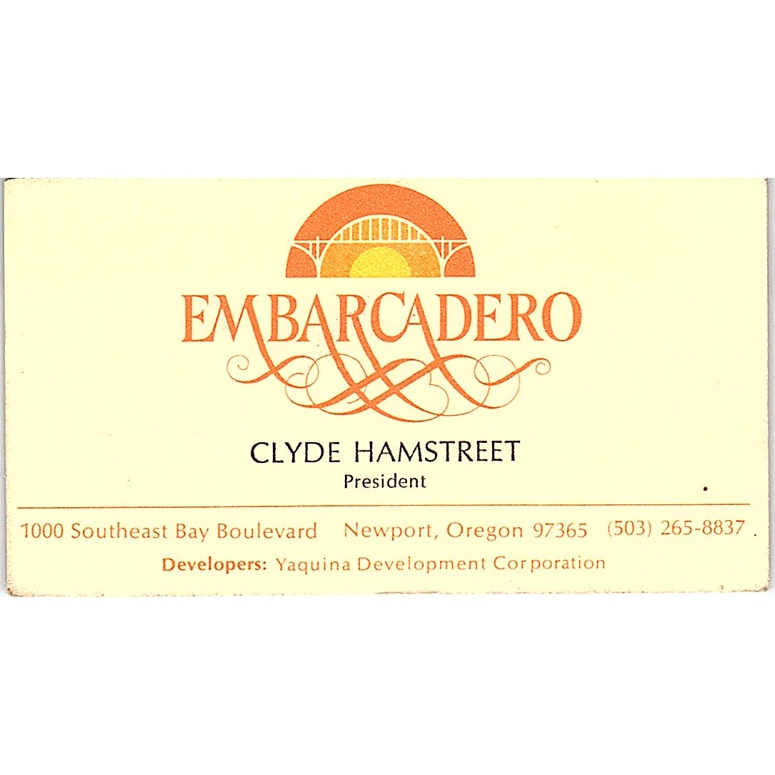 Embarcadero Clyde Hamstreet Newport Oregon Vintage Business Card SF3-B6