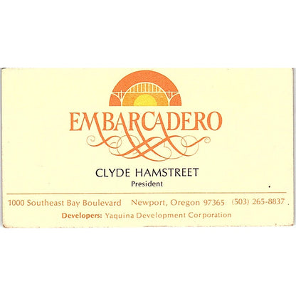 Embarcadero Clyde Hamstreet Newport Oregon Vintage Business Card SF3-B6