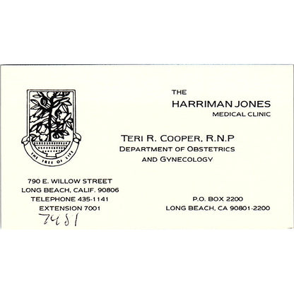 The Harriman Jones Medical Clinic Teri R Cooper Long Beach Business Card SB4-B1