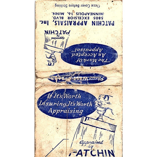Patchin Appraisals Inc Excelsior Blvd Minneapolis Vintage Matchbook Cover SC7-Y3