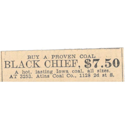 Black Chief Iowa Coal Atlas Coal Co 1935 Minneapolis Journal Ad AE7-H3