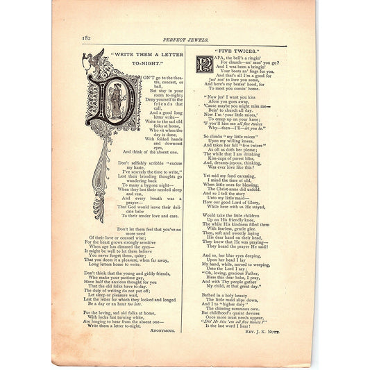 Five Twices - Rev J.K. Nutt, Write Them a Letter To-Night 1884 Poem TA5-CJ-3