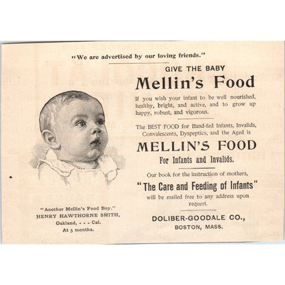 Mellin's Baby Food Doliber-Goodale Co Boston MA 1892 Magazine Ad AK5-H8
