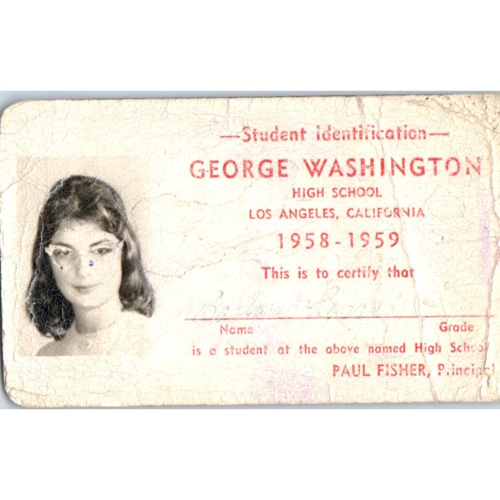 1959 George Washington High School Los Angeles CA Student ID Barbara Rossel AB9