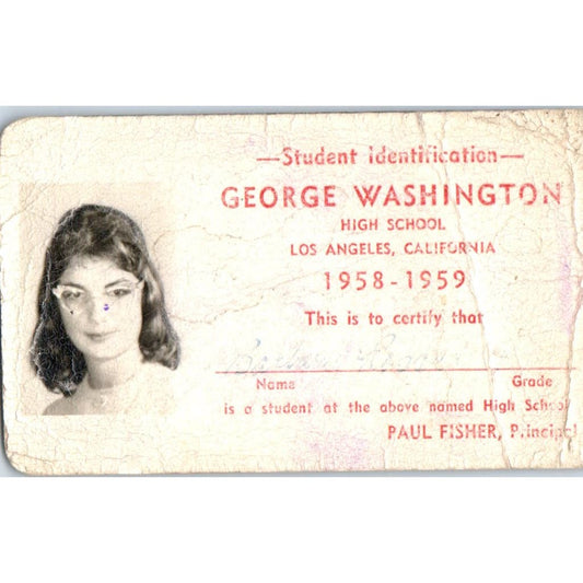 1959 George Washington High School Los Angeles CA Student ID Barbara Rossel AB9