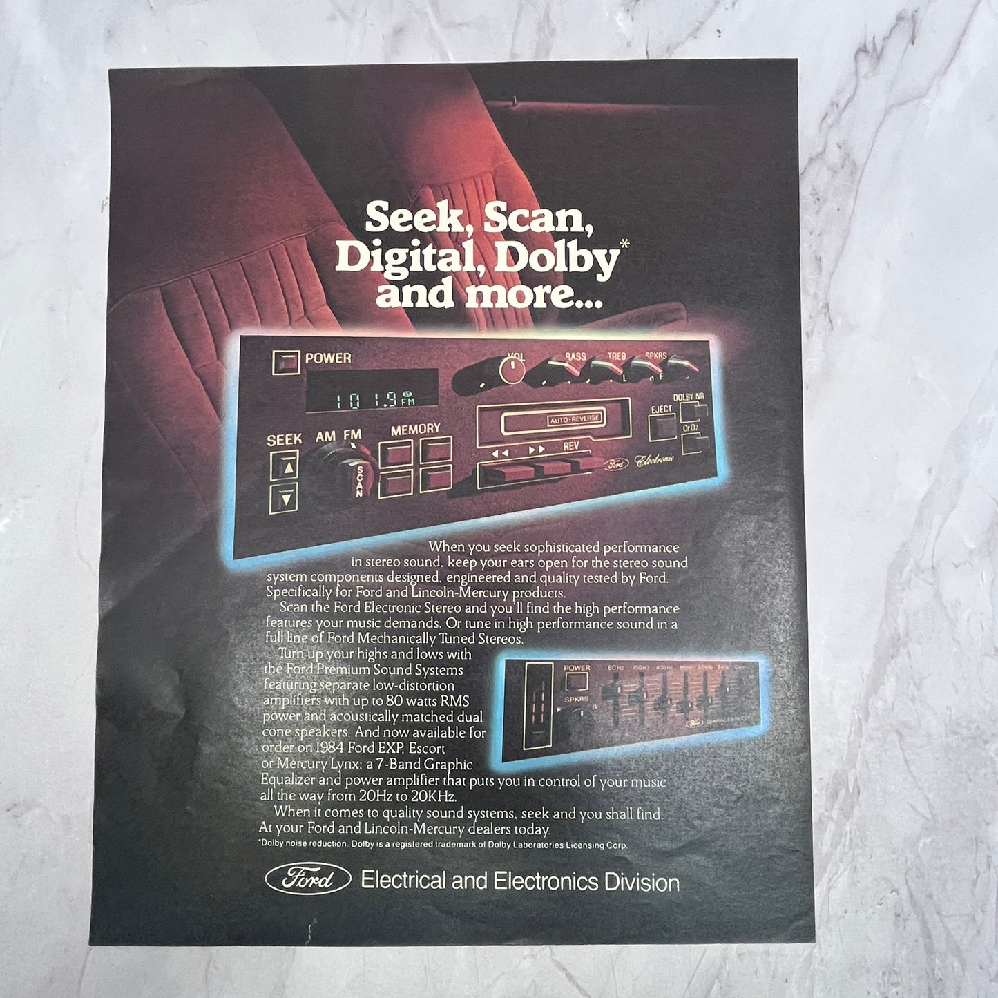 Ford Audio System Seek Scan Digital Dolby 1984 Ad V14-7