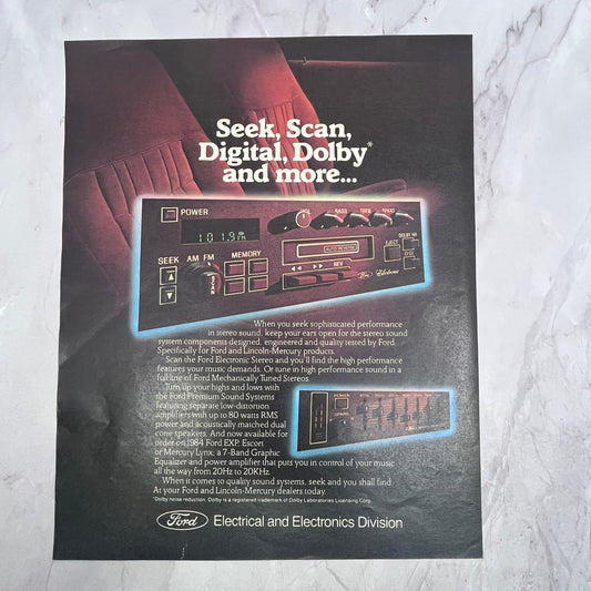 Ford Audio System Seek Scan Digital Dolby 1984 Ad V14-7