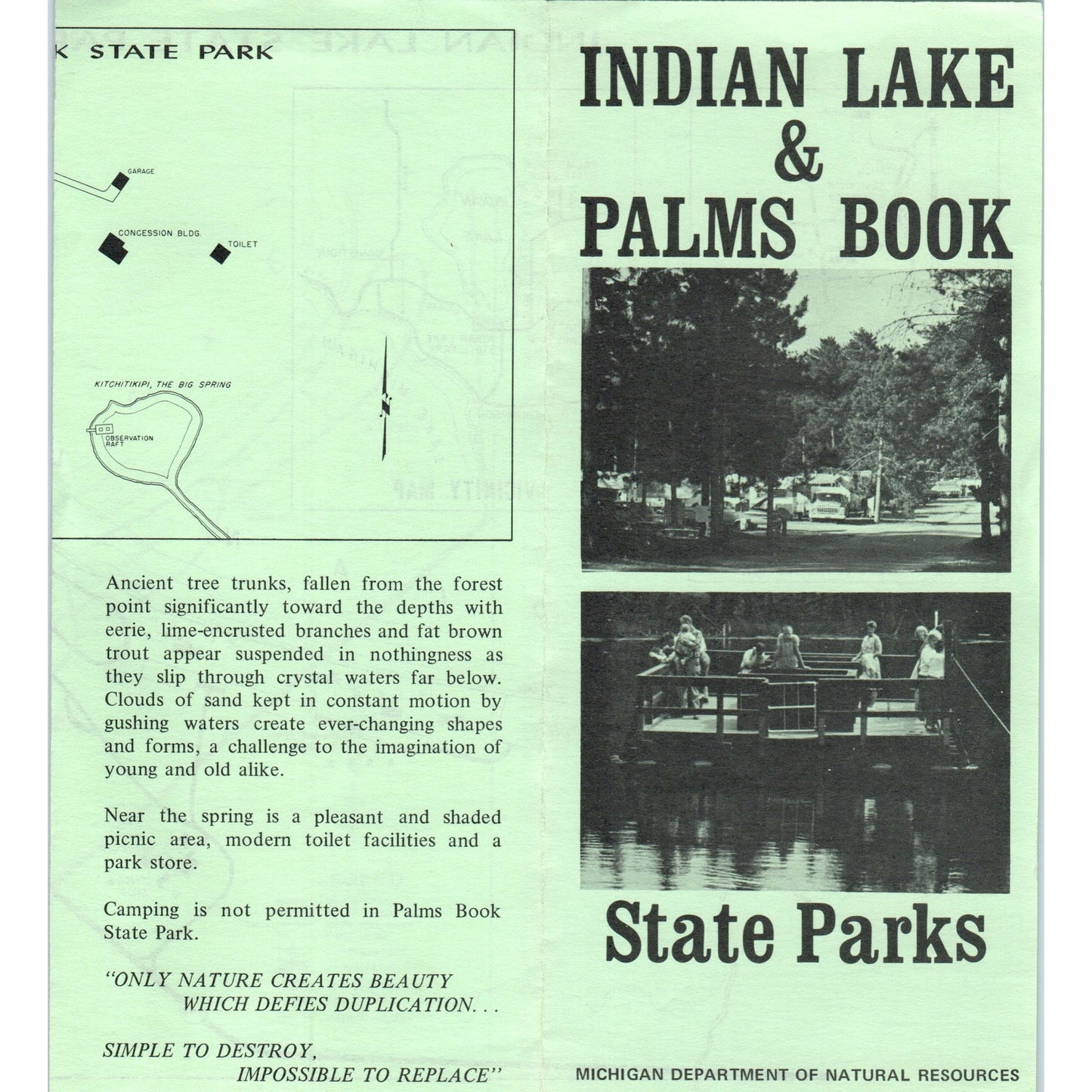 Vintage Indian Lake & Palms Brook State Parks Michigan Brochure TF4-B3