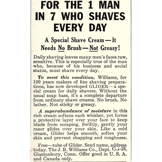 Glider Shave Cream J.B. Williams Co Glastonbury CT 1940 Ad AF8-M3