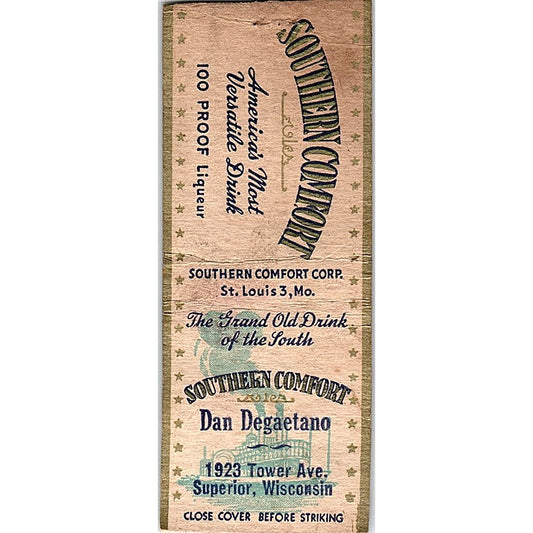 Southern Comfort Dan Degaetano Superior WI Vintage Matchbook Cover SC7-Y10