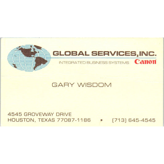 Gary Wisdom Global Services Inc Canon Houston Vintage Business Card SE3-B2