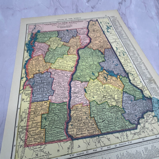 Map of Vermont and New Hampshire 1910 Print V14-7