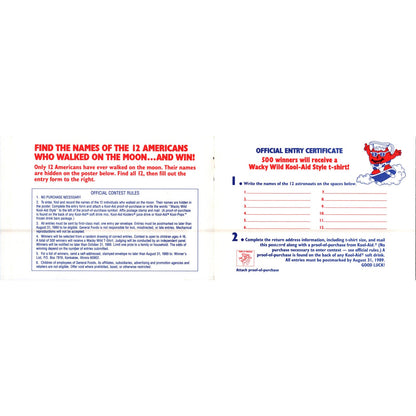 Kool-Aid Moon Walk T-Shirt Contest Postal Mailing Card Blank 1989 SAH7-H1