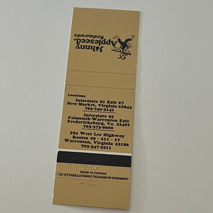 Johnny Appleseed Restaurants Virginia Vintage Matchbook Cover TB6-MB2-4