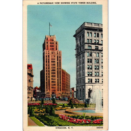 1945 Syracuse NY State Tower Building Linen Vintage Postcard PC8