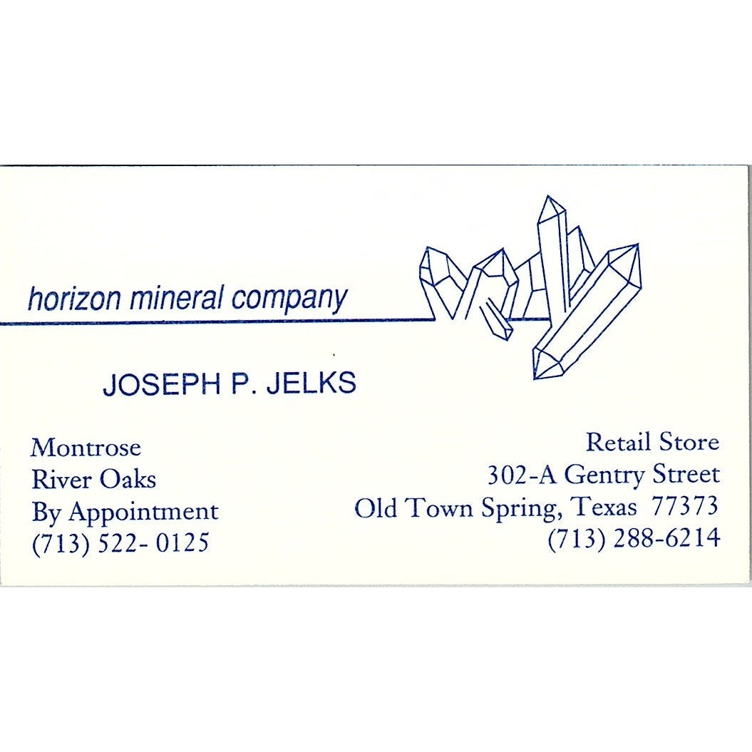 Joseph P Jelks Houston Mineral Co Old Town Spring Vintage Business Card SD9-B14