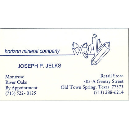 Joseph P Jelks Houston Mineral Co Old Town Spring Vintage Business Card SD9-B14