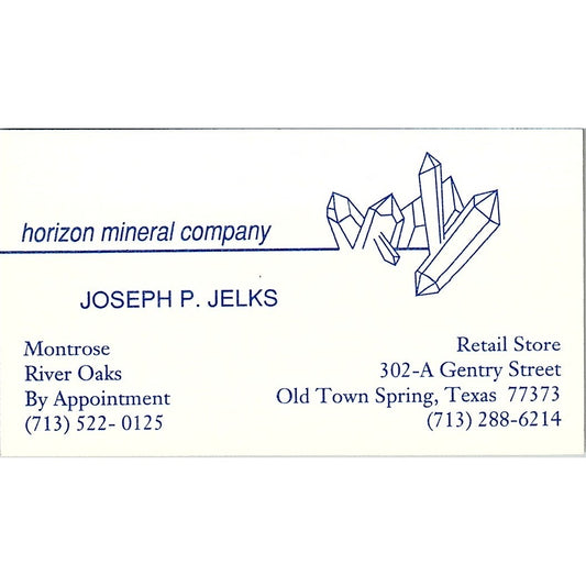 Joseph P Jelks Houston Mineral Co Old Town Spring Vintage Business Card SD9-B14