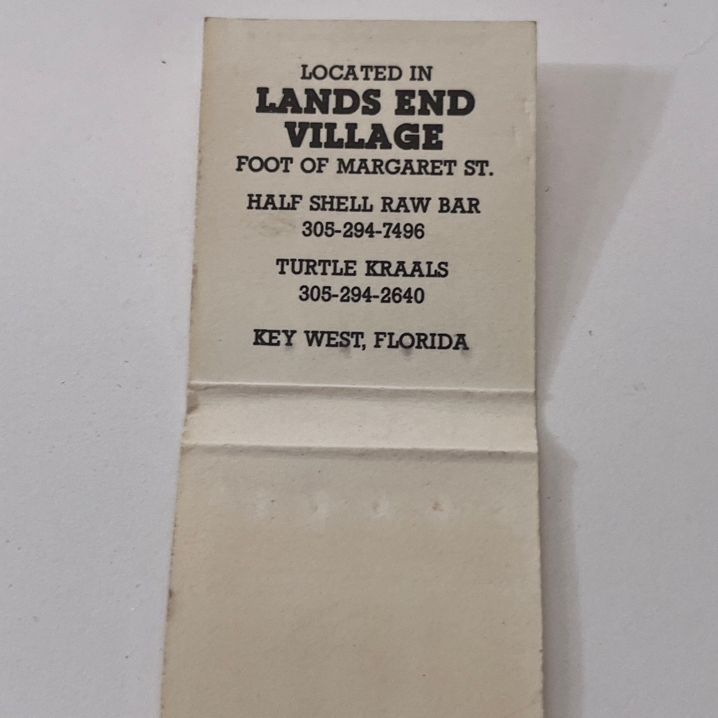Turtle Kraals Restaurant Key West FL Vintage Matchbook Cover TB8-MB-9