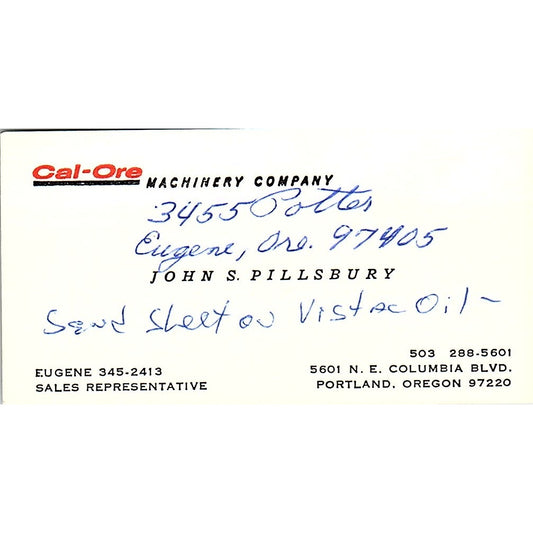 Cal-Ore John S. Pillsbury Portland Oregon Vintage Business Card SB4-B4