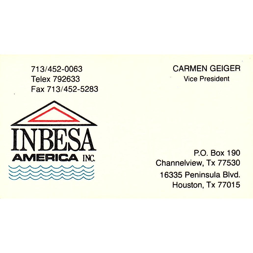 Inbesa America Inc Carmen Geiger Houston Vintage Business Card SD9-B13