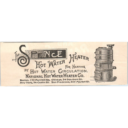 Spence Hot Water Heater National Hot Water Heater Co 1892 Magazine Ad AB6-SM1