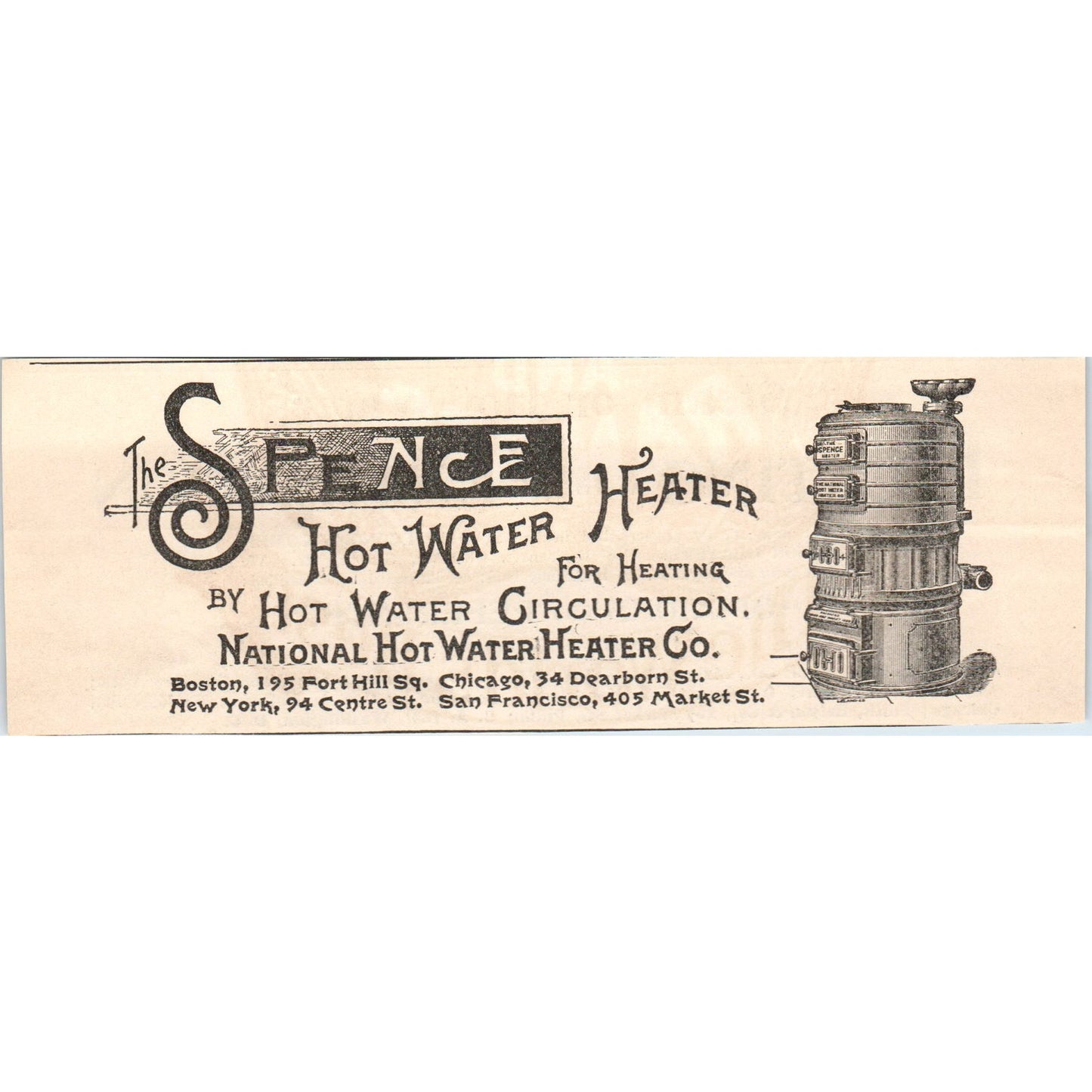 Spence Hot Water Heater National Hot Water Heater Co 1892 Magazine Ad AK6-H1