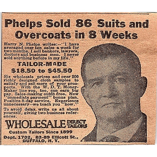 Wholesale Direct Tailors Harry N. Phelps Buffalo NY 1926 Ad AG3-M2