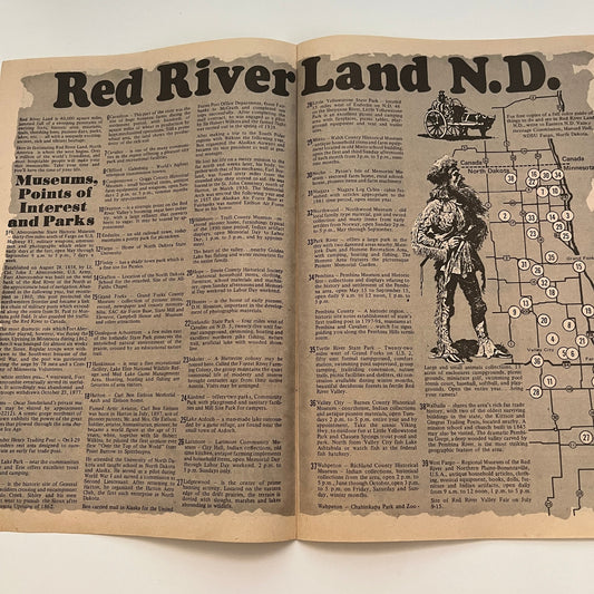 Red River Land ND Tourist Attraction Travel Map 2 Pages 1977 North Dakota AG6-8