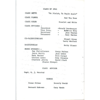 1961 Pequot Lakes High School Commencement Program MN TH9-SX1