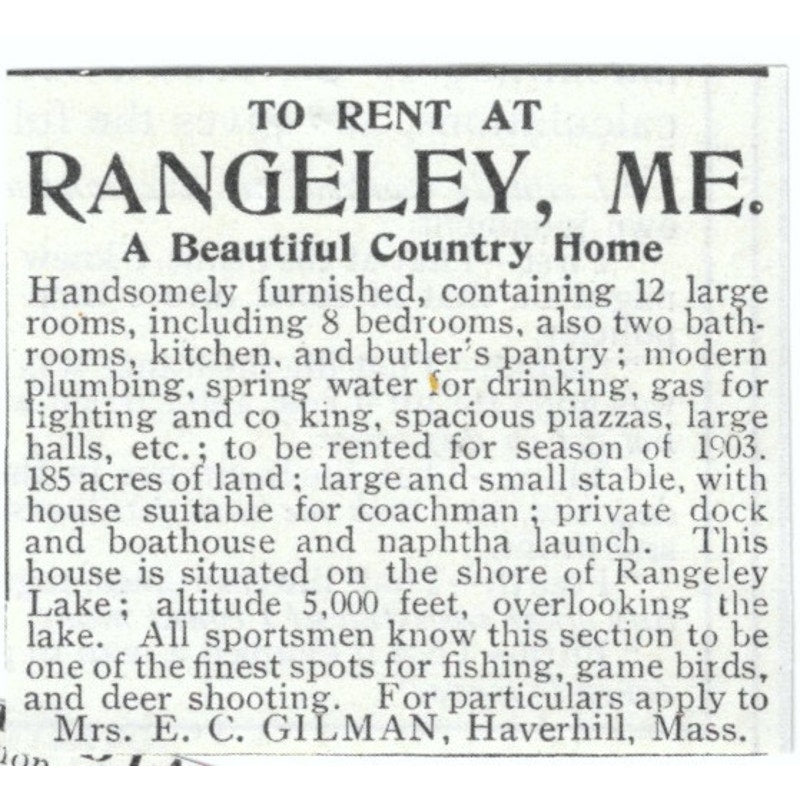 Rangeley ME Home E.C. Gilman Haverhill MA 1903 Magazine Ad AF7-SS2