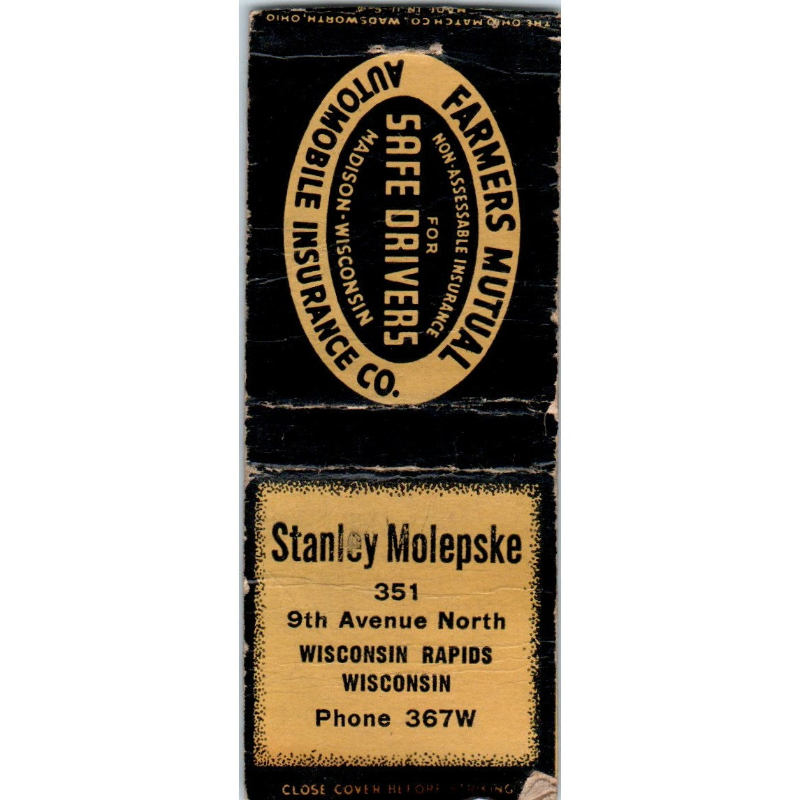 Stanley Molepske Wisconsin Rapids WI Vintage Matchbook Cover SD4-Y5