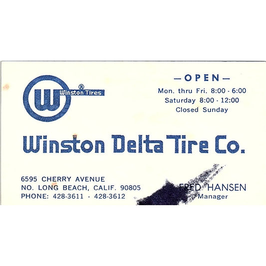 Fred Hanson Winston Delta Tire Co Long Beach CA Vintage Business Card SE3-B13