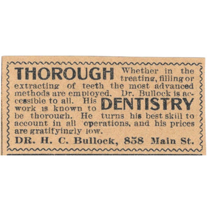 Dr. H.C. Bullock Dentist Dentistry Main St Hartford 1901 Newspaper Ad AD8-HS9
