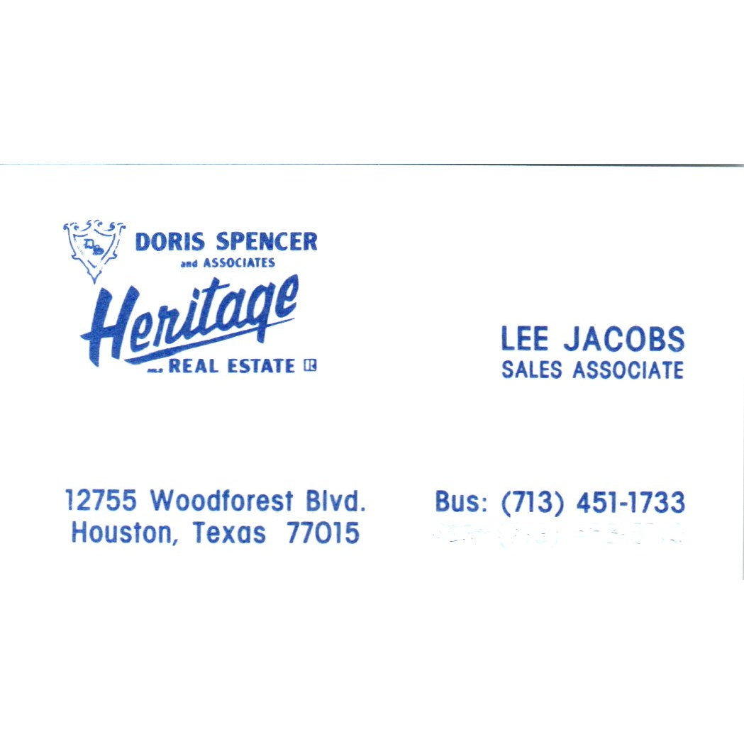 Bea Gressett Heritage Real Estate Houston TX Vintage Business Card SD8-B2