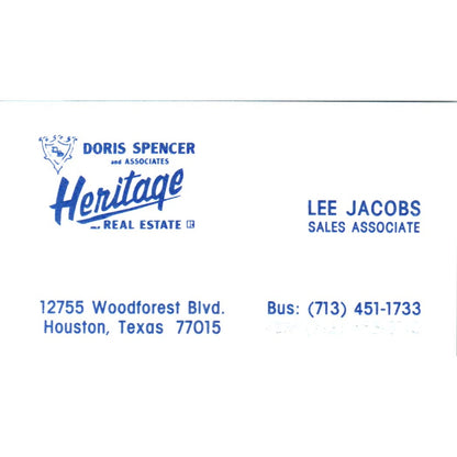 Bea Gressett Heritage Real Estate Houston TX Vintage Business Card SD8-B2