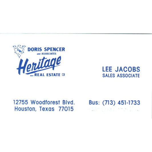 Bea Gressett Heritage Real Estate Houston TX Vintage Business Card SD8-B2