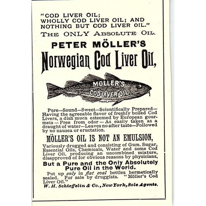 Peter Möllers Norwegian Cod Liver Oil W.H. Schieffelin & Co NY 1892 Ad AG2-M11