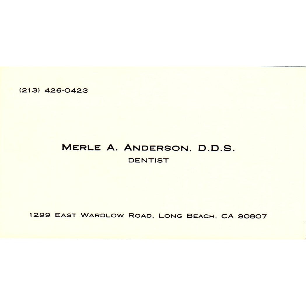 Merle A Anderson DDS Dentist Long Beach CA Vintage Business Card SE3-B16
