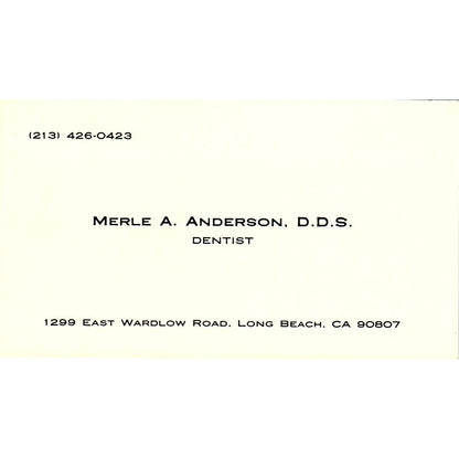 Merle A Anderson DDS Dentist Long Beach CA Vintage Business Card SE3-B16
