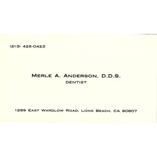 Merle A Anderson DDS Dentist Long Beach CA Vintage Business Card SE3-B16